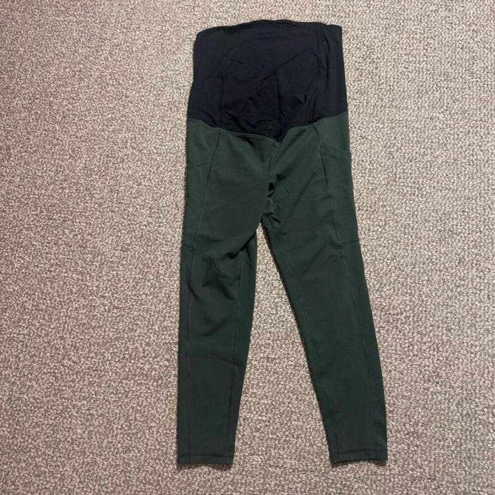 Isabel Maternity Leggings Olive Green Crossover Belly Panel Pockets Medium